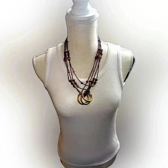Bohemian Multi-Strand Beaded Necklace with Gold-tone Accents - Picture 1 of 5